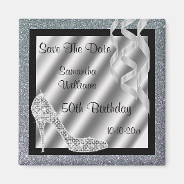 Silver Glittery Stiletto & Streamers 50. Geburtsta Magnet