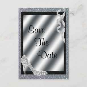 Silver Glittery Stiletto & Streamers 50. Geburtsta Save The Date