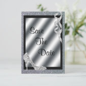 Silver Glittery Stiletto & Streamers 50. Geburtsta Save The Date (Stehend Vorderseite)