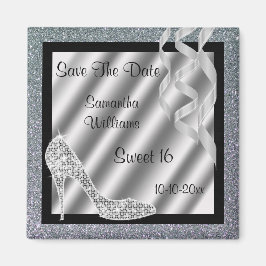 Silver Glittery Stiletto & Streamers Sweet 16 Magnet