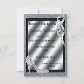 Silver Glittery Stiletto & Streamers Sweet 16 Save The Date (Rückseite)