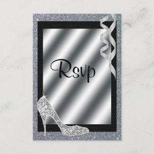 Silver Glittery Stiletto & Streamers UAWG RSVP Karte