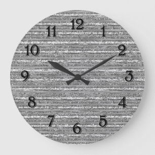 Silver Glittery Streifen Große Wanduhr