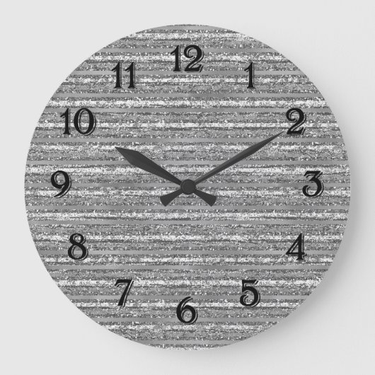 Silver Glittery Streifen Große Wanduhr (Vorderseite)