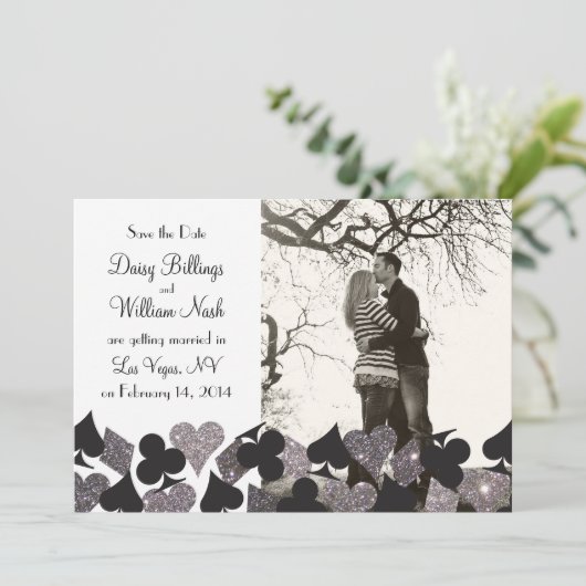 Silver Glitz Destiny Las Vegas Foto Save the Date (Stehend Vorderseite)