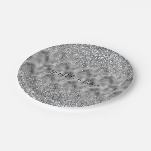 Silver Glitz Sparkle Pappteller (Schrägansicht)