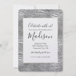 Silver Glitz Zebra Print Einladung