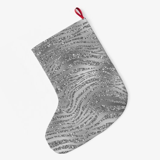 Silver Glitz Zebra Print Großer Weihnachtsstrumpf (Rückseite (Hängend))