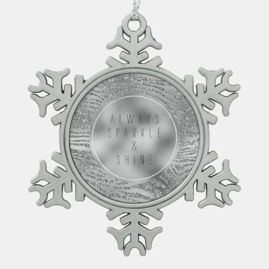 Silver Glitz Zebra Print Schneeflocken Zinn-Ornament (Vorderseite)