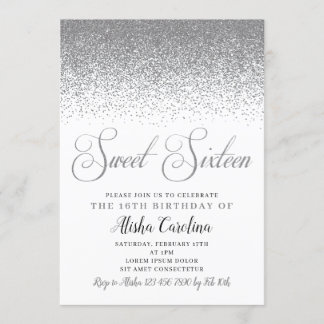Silver Glitzer 16 . Geburtstag Geburtstagseinladun Einladung