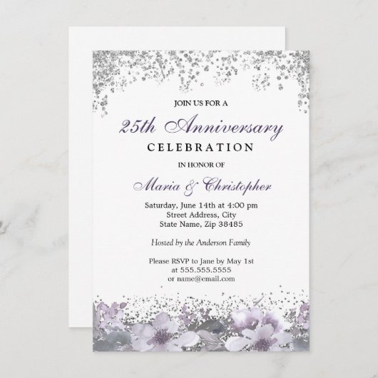 Silver Glitzer 50. Hochzeitstag Einladung (Vorne/Hinten)