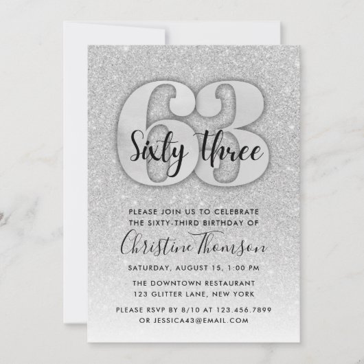 Silver Glitzer 63. Geburtstagseinladung Einladung (Vorderseite)