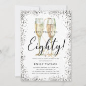 Silver Glitzer 80. Geburtstagsparty Einladung (Vorderseite)
