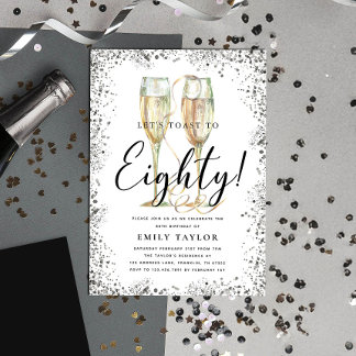 Silver Glitzer 80. Geburtstagsparty Einladung