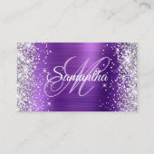 Silver Glitzer Amethyst Foil Lila Monogramm Visitenkarte (Vorderseite)