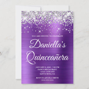 Silver Glitzer Amethyst Foil Quinceañera Einladung