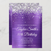 Silver Glitzer Amethyst Lila 30. Geburtstag Einladung (Vorne/Hinten)