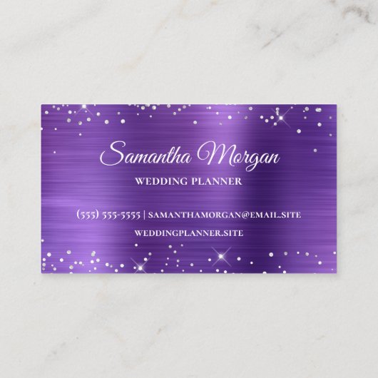 Silver Glitzer Amethyst Lila Foil Extravagant Mono Visitenkarte (Rückseite)