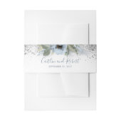 Silver Glitzer and Dusty Blue Floral Wedding Einladungsbanderole (Vorderseite Beispiel)