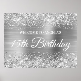 Silver Glitzer and Foil 15. Geburtstag Willkommen Poster