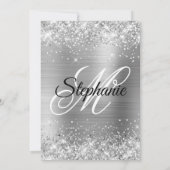 Silver Glitzer and Foil Extravagant Monogram Einladung (Rückseite)