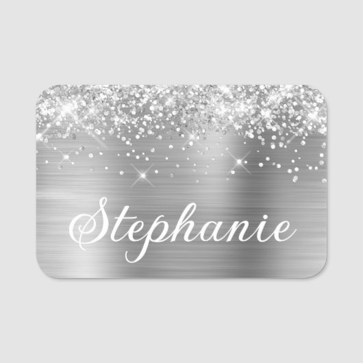 Silver Glitzer and Foil First Namensschild (Vorderseite)