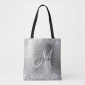 Silver Glitzer and Foil Girl Mit Monogramm Tasche (Vorderseite)