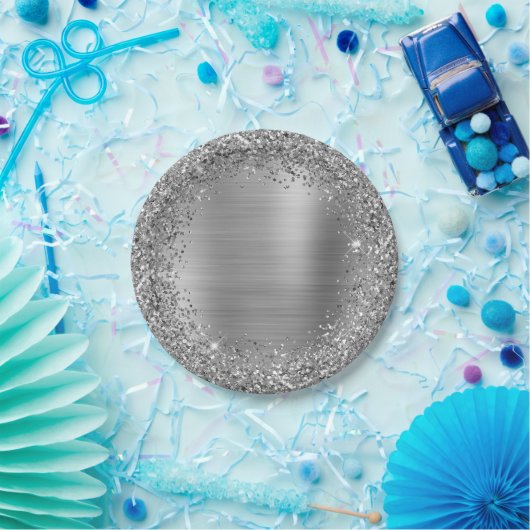 Silver Glitzer and Foil Girly Glam Pappteller (Party)
