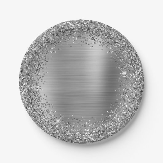 Silver Glitzer and Foil Girly Glam Pappteller (Vorderseite)