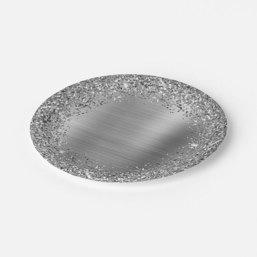 Silver Glitzer and Foil Girly Glam Pappteller (Schrägansicht)