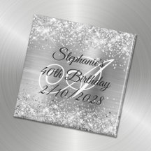 Silver Glitzer and Foil Mit Monogramm 40. Geburtst