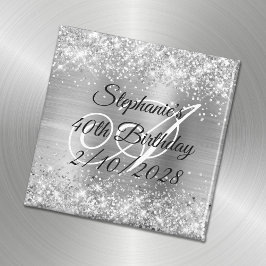 Silver Glitzer and Foil Mit Monogramm 40. Geburtst Magnet
