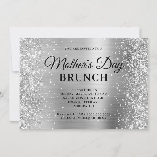 Silver Glitzer and Foil Mother's Day Brunch Einladung (Vorderseite)