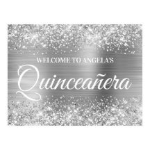 Silver Glitzer and Foil Quinceanera Willkommen