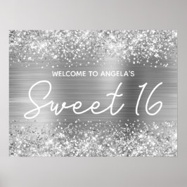 Silver Glitzer and Foil Sweet 16 Willkommen Poster