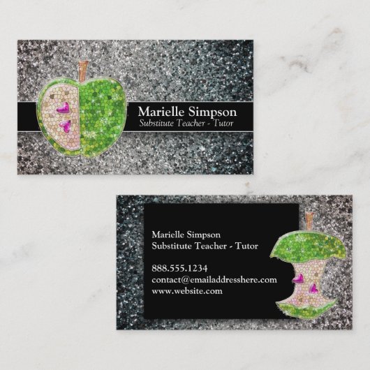 Silver Glitzer Apple Stellvertretender Lehrer Tuto Visitenkarte (Vorne/Hinten)