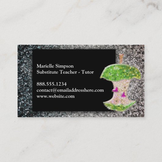 Silver Glitzer Apple Stellvertretender Lehrer Tuto Visitenkarte (Rückseite)