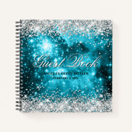 Silver Glitzer Aqua Aquamarin Celestial Birthday G Notizblock