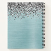 Silver Glitzer Aqua Aquamarin gebürstetes Metal Mo Notizblock (Rückseite)