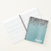 Silver Glitzer Aqua Aquamarin gebürstetes Metal Mo Notizblock (Innenseite)