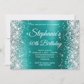 Silver Glitzer Aqua Aquamarin Monogram 40. Geburts Einladung (Vorderseite)