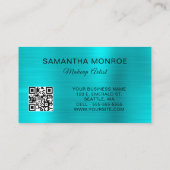 Silver Glitzer Aqua Blue Foil Monogram QR Code Visitenkarte (Rückseite)