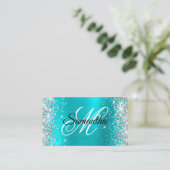 Silver Glitzer Aqua Blue Foil Monogram QR Code Visitenkarte (Stehend Vorderseite)