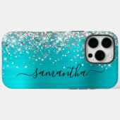 Silver Glitzer Aqua Blue Metallic Girly Signature Case-Mate iPhone Hülle (Rückseite (Horizontal))