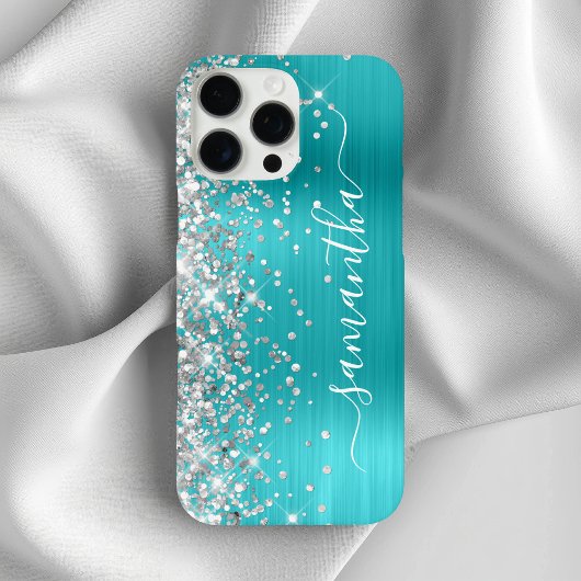 Silver Glitzer Aqua Blue Metallic Girly Signature Case-Mate iPhone Hülle