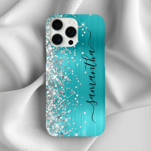 Silver Glitzer Aqua Blue Metallic Girly Signature Case-Mate iPhone Hülle