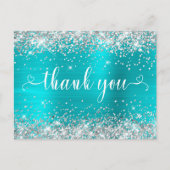 Silver Glitzer Aqua Blue Sweet 16 Herzen Vielen Da Postkarte (Vorderseite)