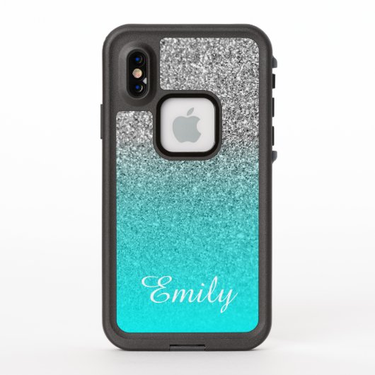 Silver Glitzer Aqua Ombre Personalisiert (Rückseite)
