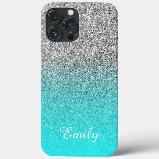 Silver Glitzer Aqua Ombre Personalisiert Case-Mate iPhone Hülle (Rückseite)