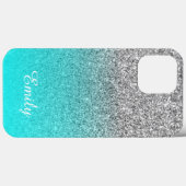 Silver Glitzer Aqua Ombre Personalisiert Case-Mate iPhone Hülle (Rückseite (Horizontal))